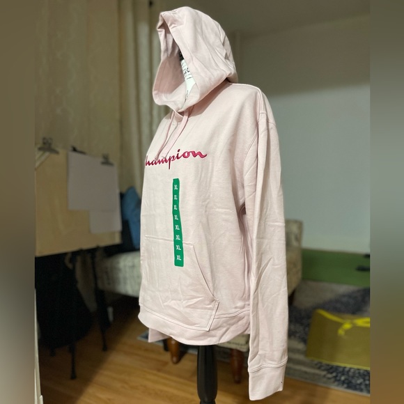 NWT Women’s Size X-Large Champion Drawstring Logo Embroidered Hoodie Hush Pink - Picture 5 of 12